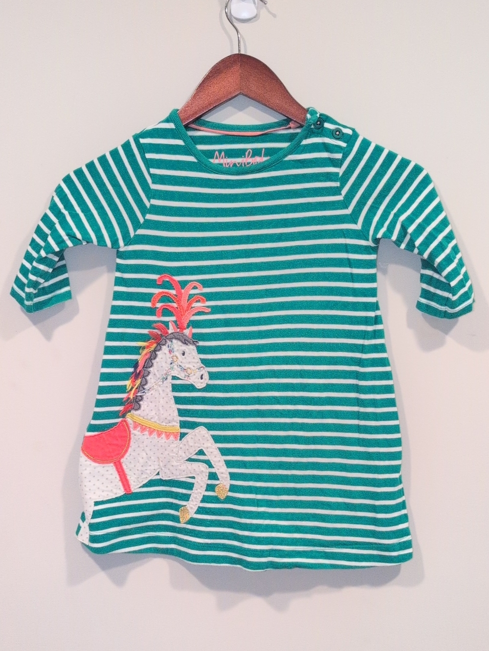 Green Striped Kids Tunic Dreas with Carousel Horse Applique